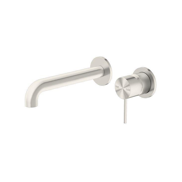 Nero Mecca Wall Basin Mixer Separate Back Plate 185Mm Spout Brushed Nickel