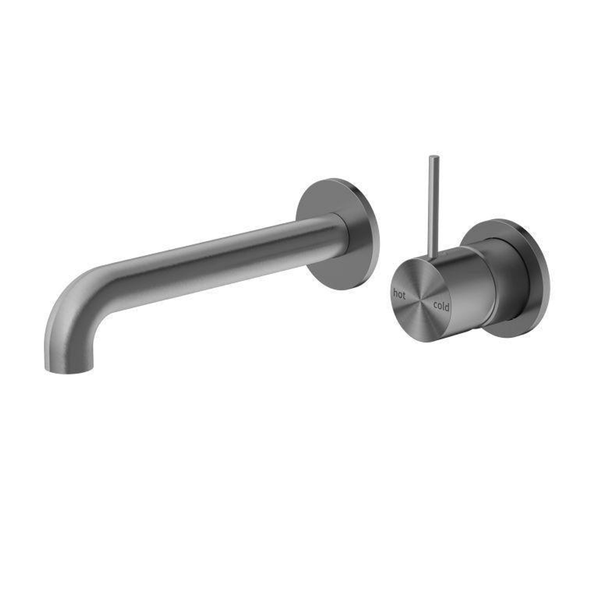 Nero Mecca Wall Basin Mixer Separate Back Plate Handle Up 160Mm Spout Gun Metal