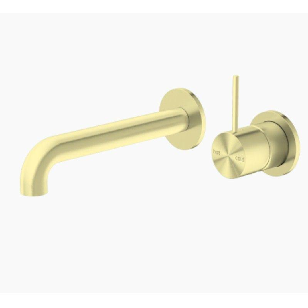 Mecca Wall Basin Mixer Sep Bp Handle Up 180mm Spout Brushed Gold