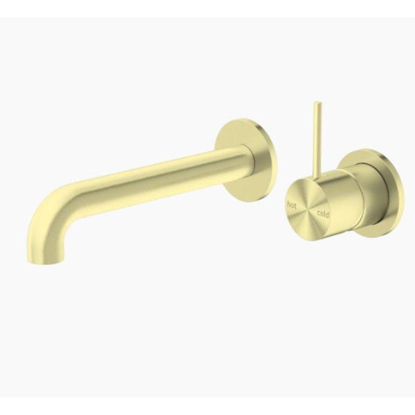 Nero Mecca Wall Basin Mixer Separate Back Plate Handle Up 185Mm Spout Brushed Gold