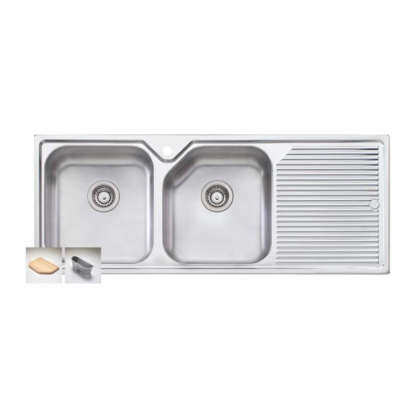 Oliveri Nu-Petite Double Bowl Topmount Sink R/H Drainer 1 Tap Hole