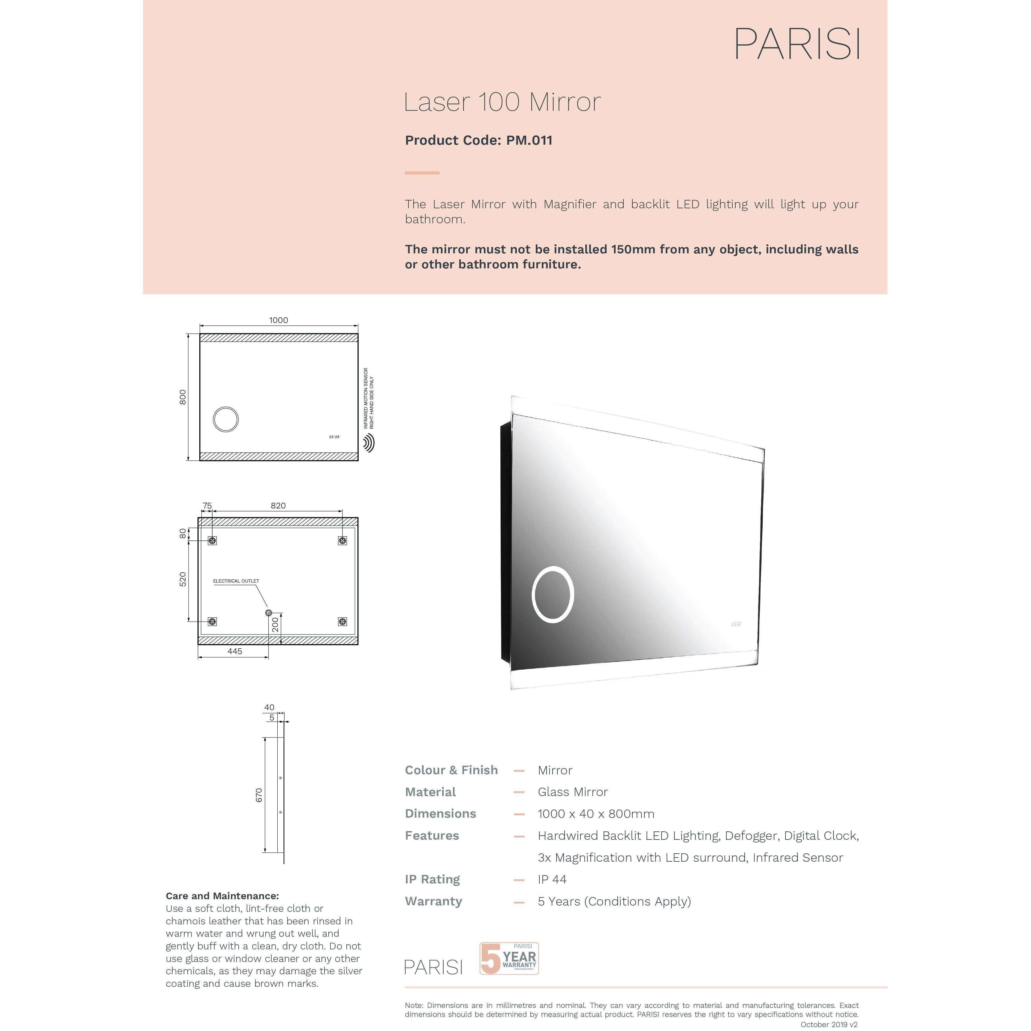 Parisi Laser 1000 Mirror (H800X1000mm) - Burdens Plumbing