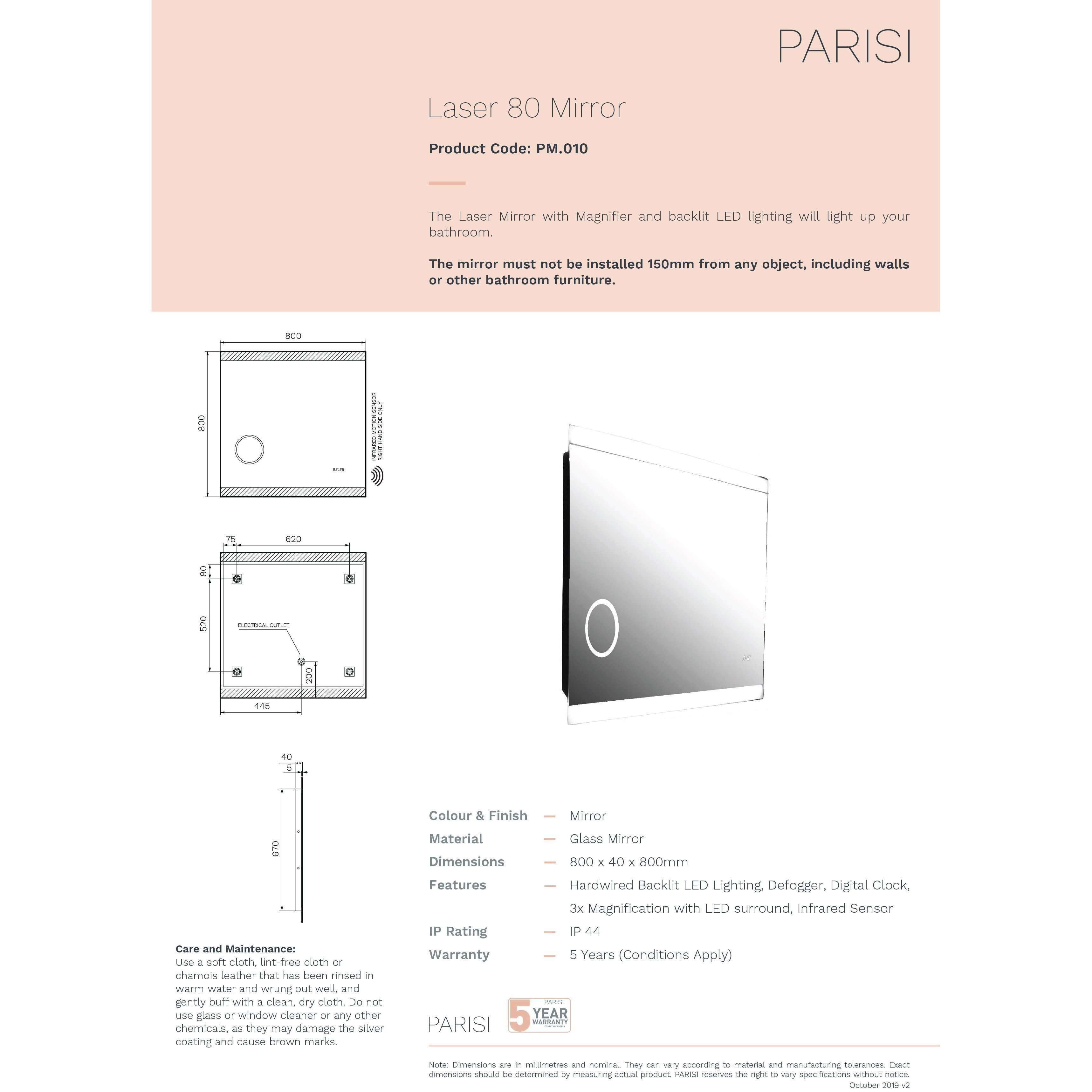 Parisi Laser 800 Mirror H800X800mm Pm.010 - Burdens Plumbing