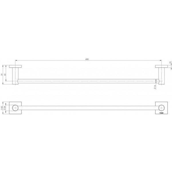 Phoenix RadII Single Towel Rail 800mm Square Plate Brushed Nickel Rs803 Bn