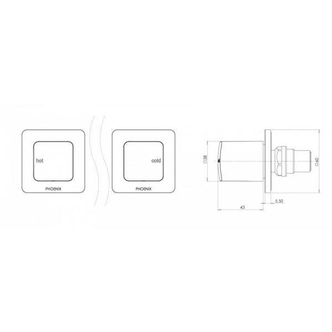 Phoenix Rush Wall Top Assemblies 15mm Extended Spindles Chrome Ru067 Chr