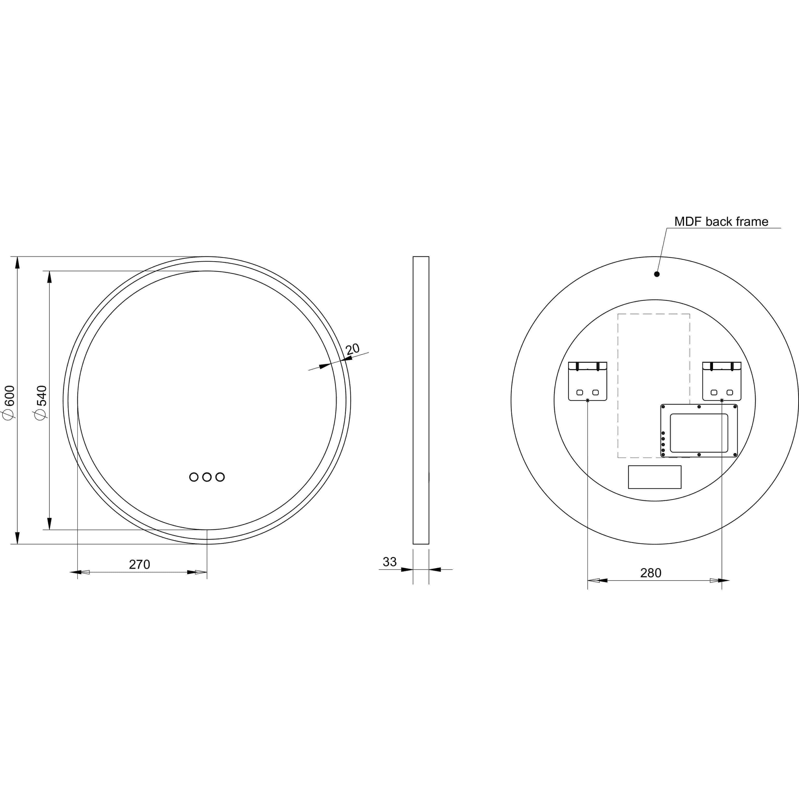 Remer Eclipse Flex 600 White Led Mirror 600W X 600H X 33D E60Dd-Mw - Burdens Plumbing