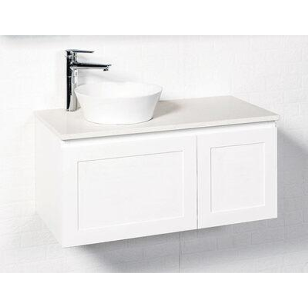 Rf Virtue 900 Wall Hung Vanity Stone Top & White Satin Cab Semi Ins Basin