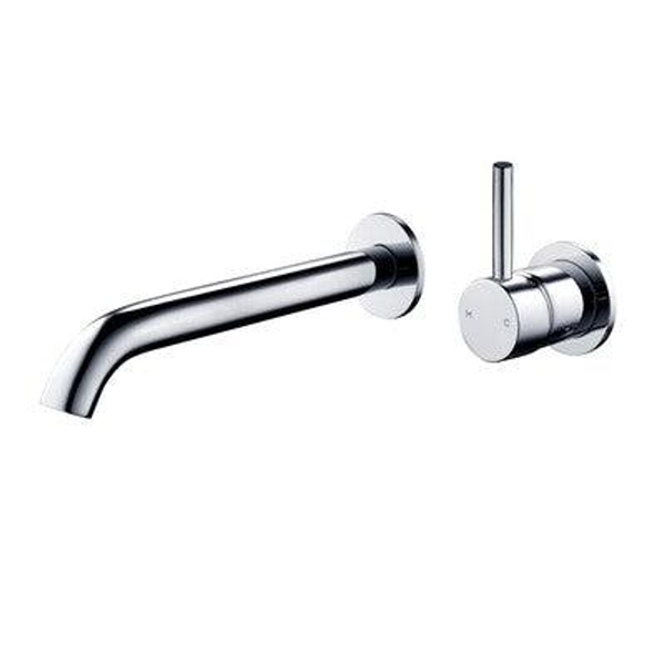 Streamline Axus Pin Wall Mount Basin/Bath Mixer 2 Plate 220 Spout Lever Up Brush Nik *External Only*