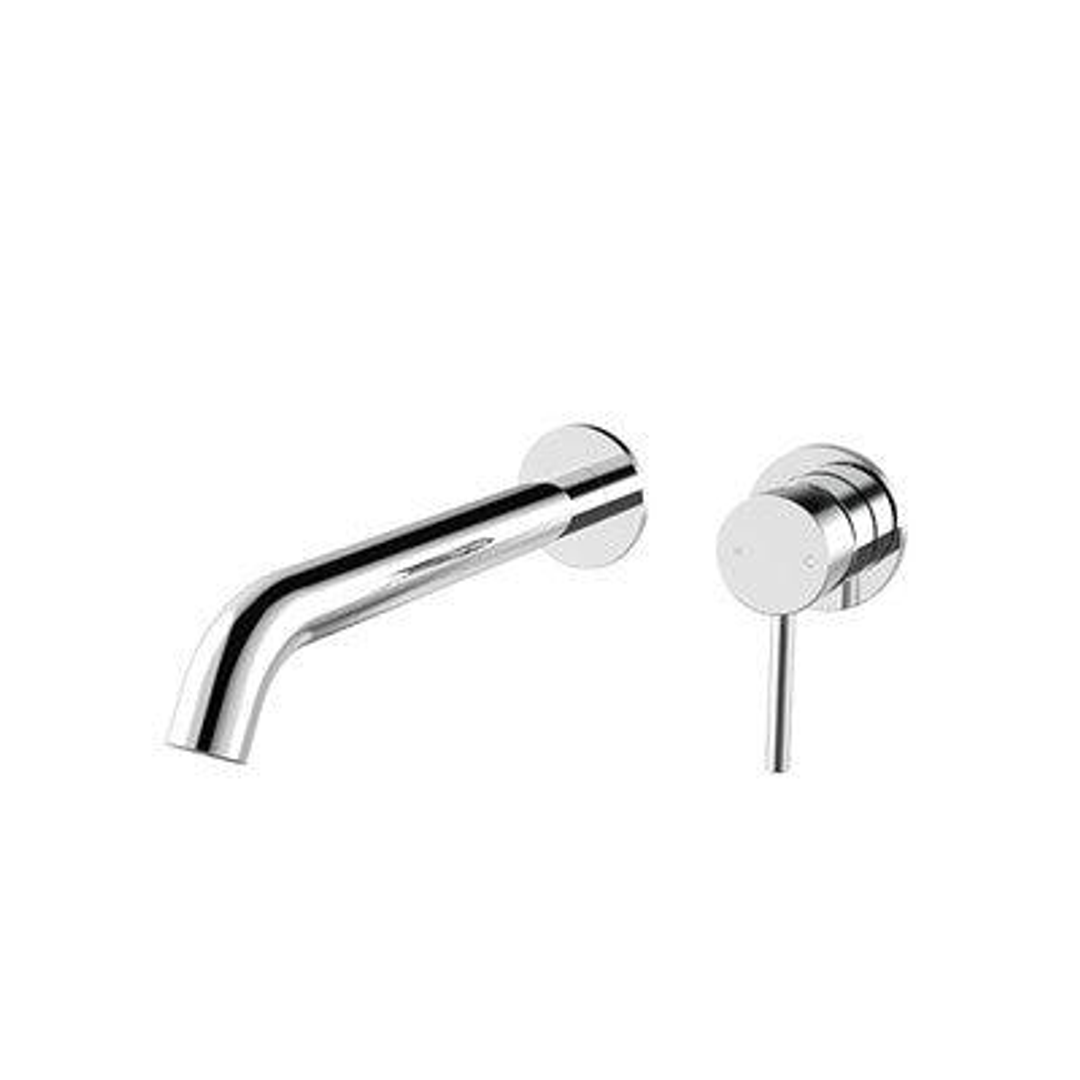 Streamline Axus Pin Wall Mount Basin/Bath Mixer 2 Plate 220mm Spout Brushed Brass *External