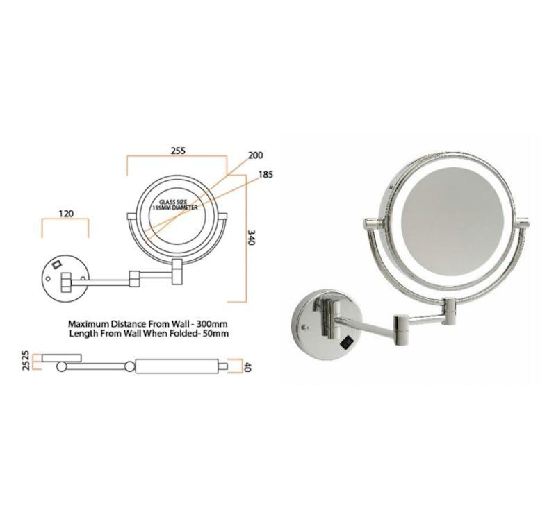 1 & 8X Magnfct'N Cp Wall Mounted Shav'G Mirror 200 Dia & Exposed Wiring(Thermogrp - Burdens Plumbing