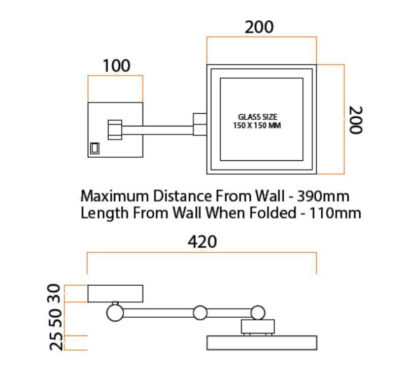 3X Magnfct'N Cp Wall Mounted Shav'G Mirror 200X200 With Exposed Wiring(Thermogrp - Burdens Plumbing