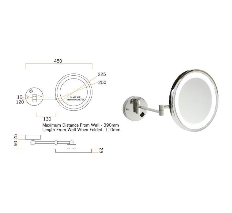 5X Magnfct'N Cp Wall Mounted Shav'G Mirror 250mm Dia & Exposed Wiring(Thermogrp - Burdens Plumbing