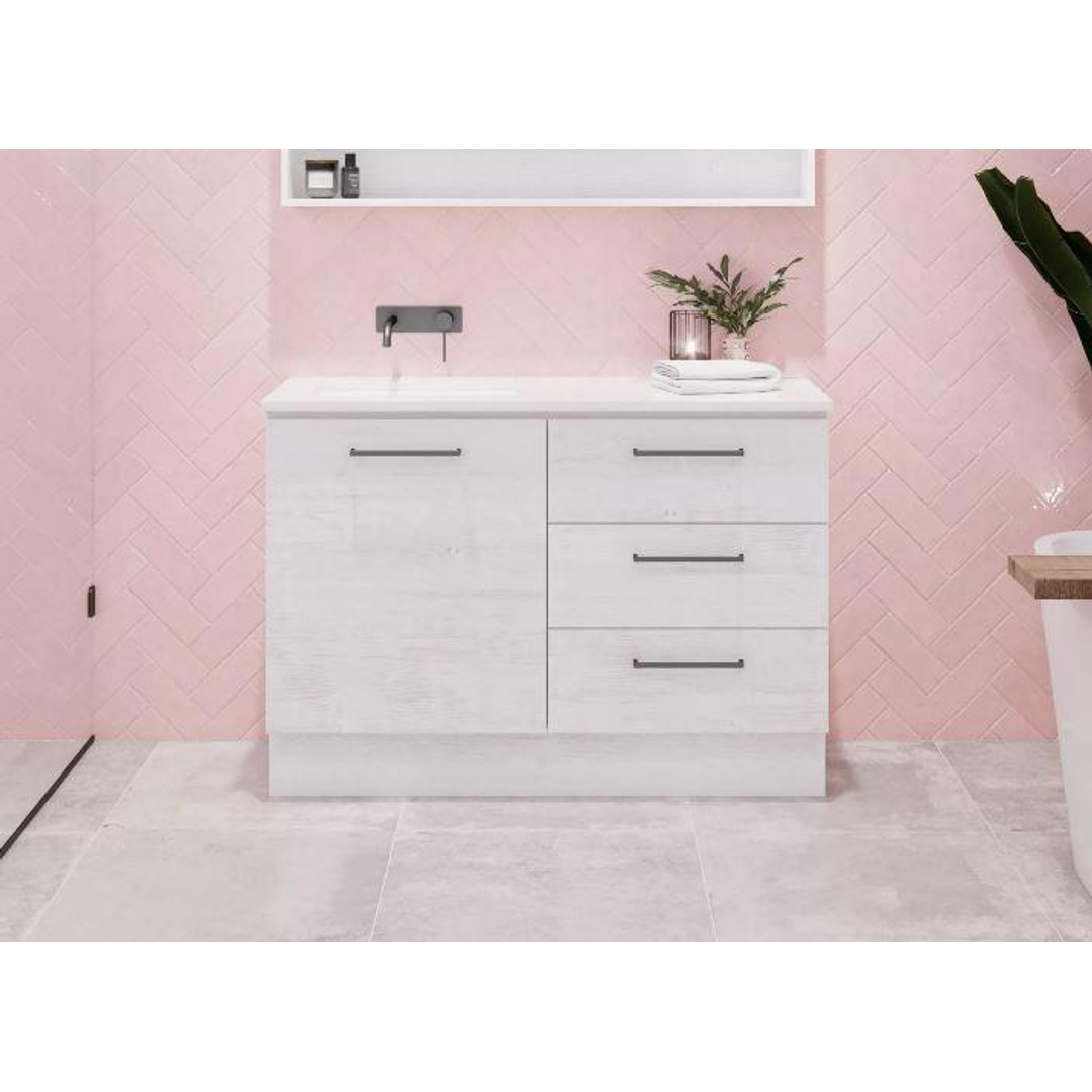 TIMBERLINE DAKOTA VANITY 1050MM RIGHT WG BASIN SILKSURFACE UC TOP WALL HUNG