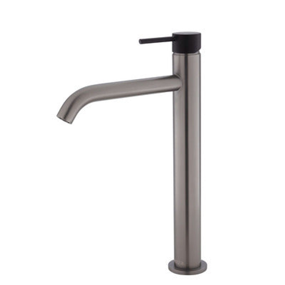 Fienza Kaya Tall Basin Mixer Gun Metal With Matte Black Handle