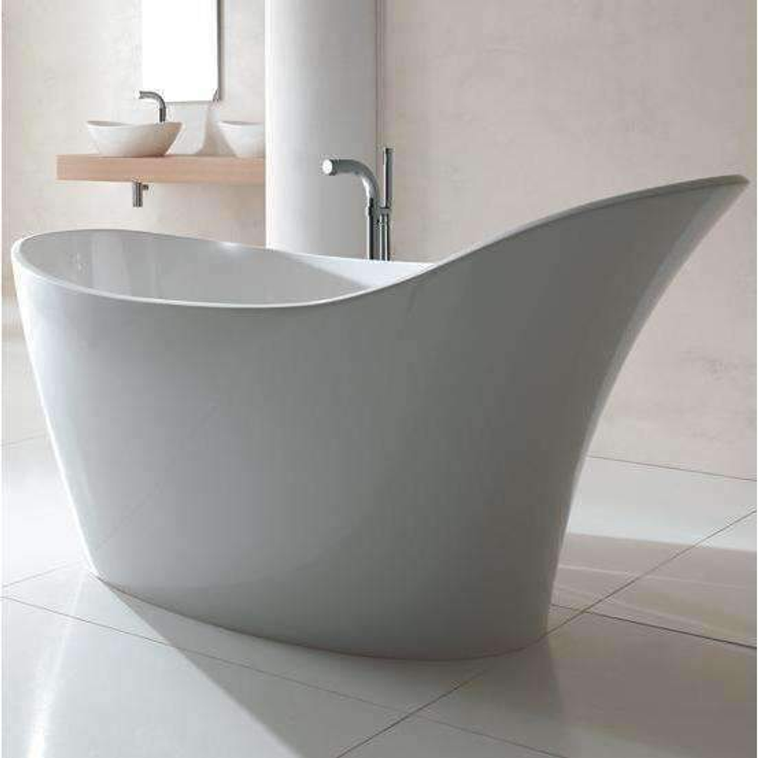 V+A Amalfi Freestanding Bath No Overflow Quarrycast White