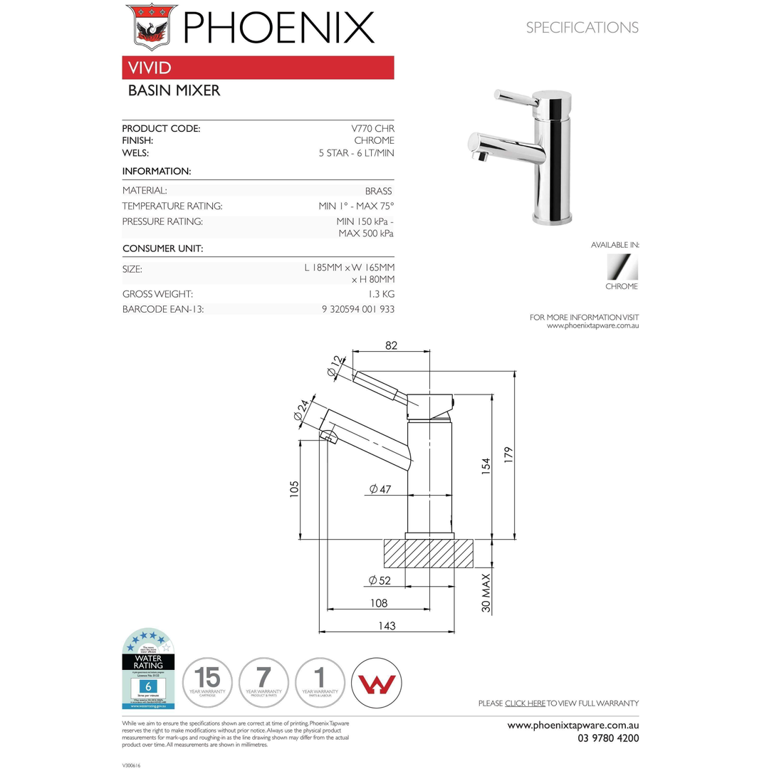 Phoenix Vivid Basin Mixer - Chrome