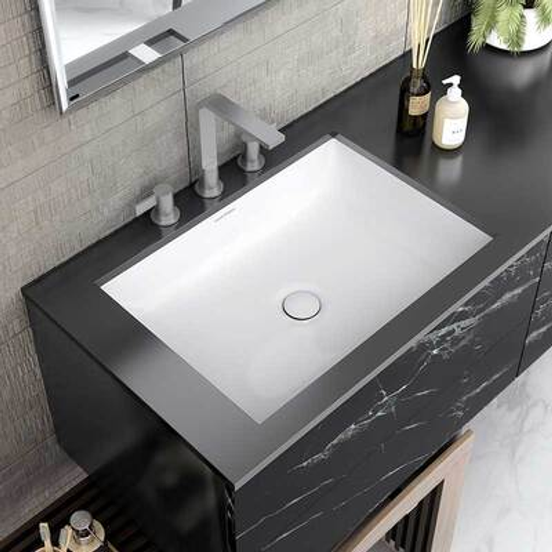 V+A Kaldera 62 Undercounter Basin With Internal Overflow Quarrycast White