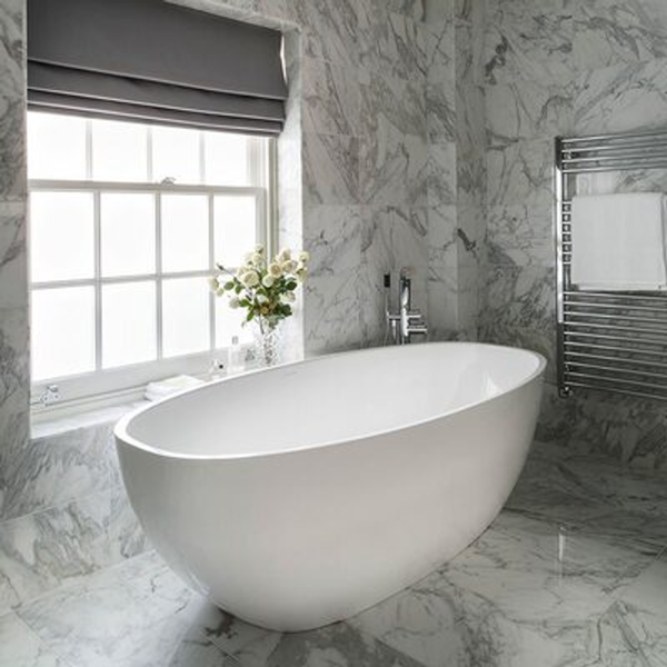 V+A Barcelona 3 Freestanding Bath With Void No Overflow Quarrycast White 1800mm
