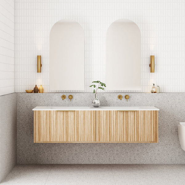 Cassa Design Capture 1500mm Wall Hung Vanity Solid Surface Moulded Top Natural Oak