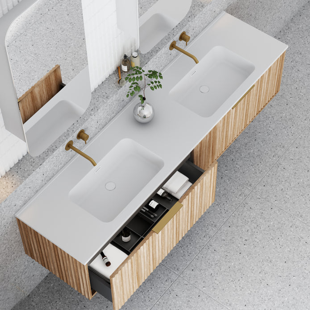 Cassa Design Capture 1800mm Wall Hung Vanity Solid Surface Moulded Top Natural Oak