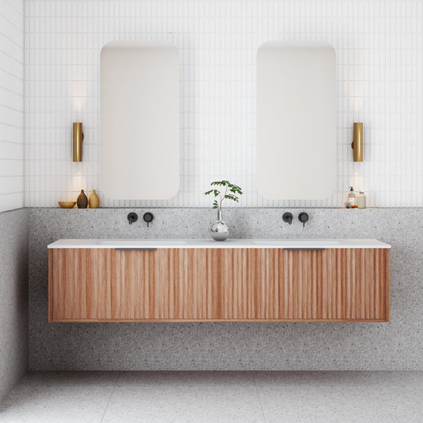 Cassa Design Capture 1800mm Wall Hung Vanity Solid Surface Moulded Top Natural Walnut