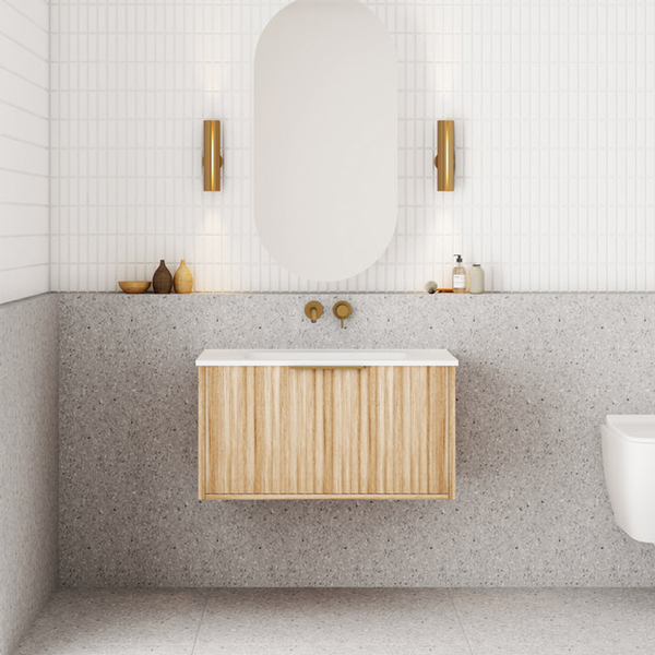 Cassa Design Capture 750mm Wall Hung Vanity Solid Surface Moulded Top Natural Oak