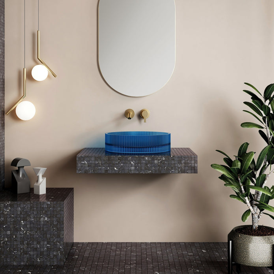 Cassa Design V-Groove Translucient Round Above Counter Basin Sky Blue