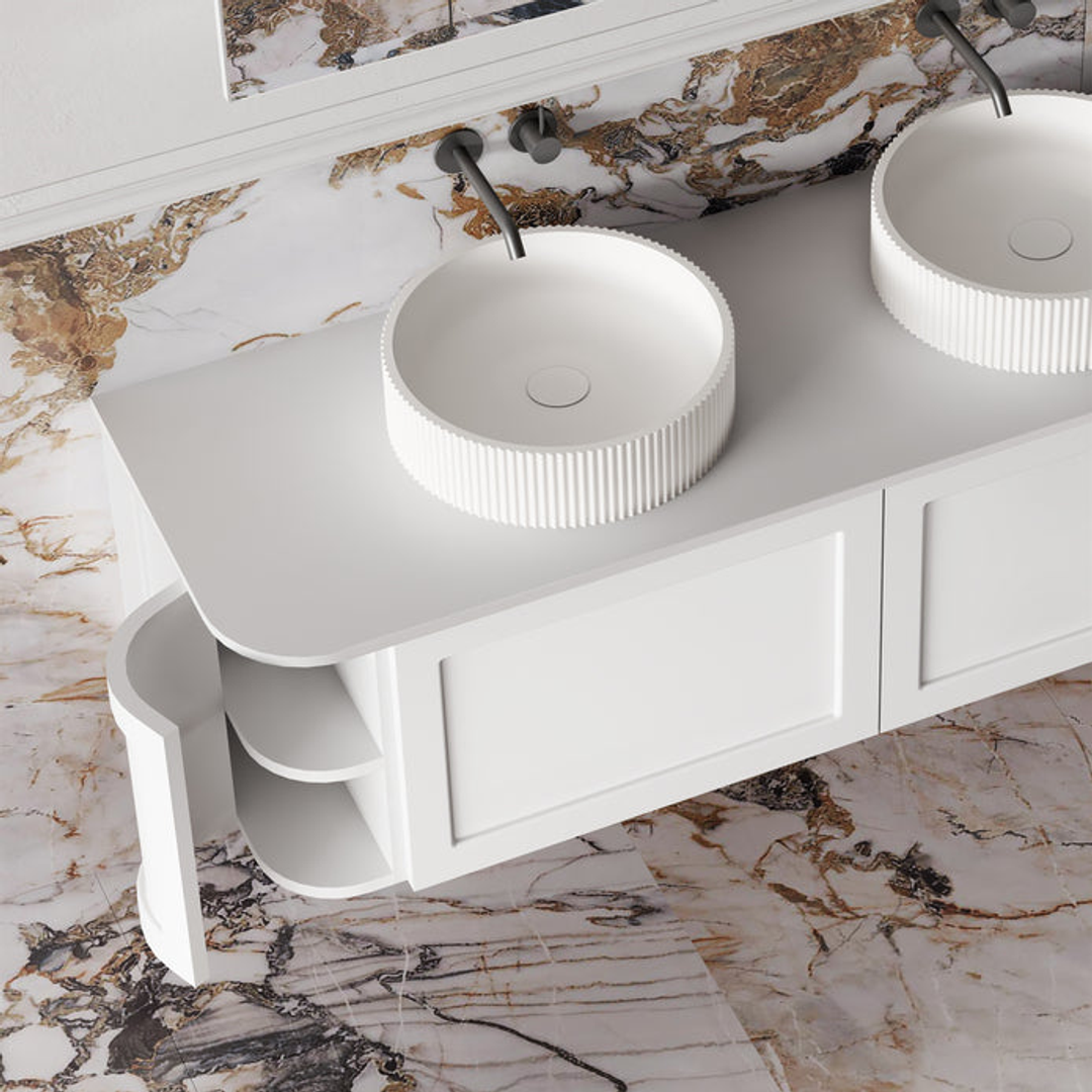 Cassa Design Westminster 1500mm Curved Wall Hung Vanity 20mm Solid Stone Bench Top