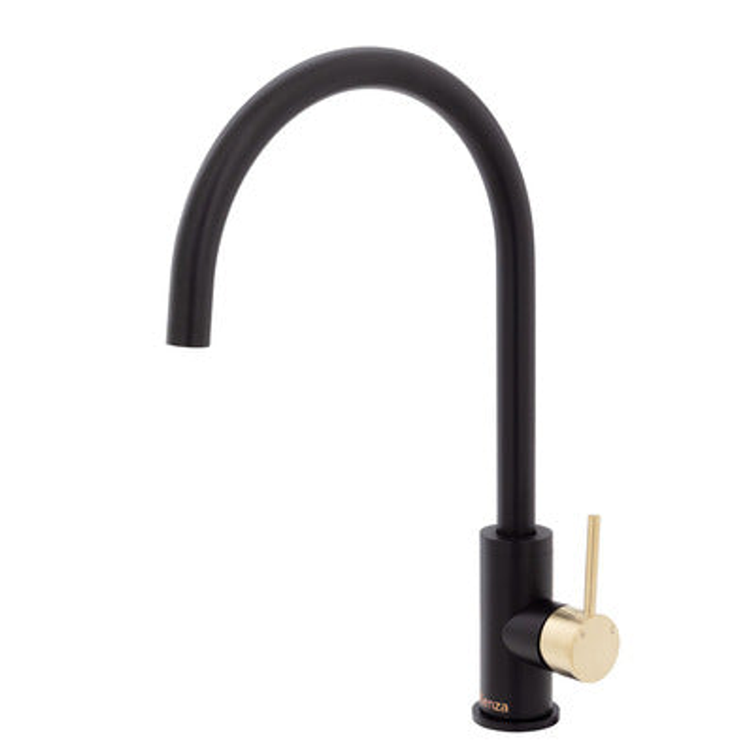 Fienza Kaya Sink Mixer Matte Black With Urban Brass Handle