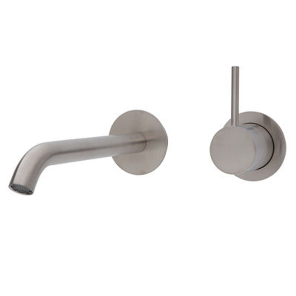 Fienza Kaya Up Basin/Bath Mixer 200mm Outlet Set Brush Nickel Round Brushed Nickel
