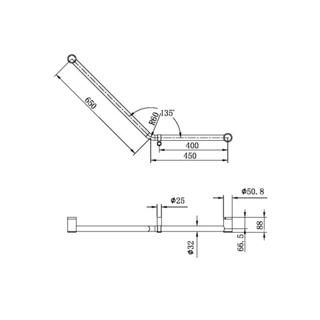 Nero Mecca Care 32mm Ambulant 45 Degree Bent Tube Grab Rail 450X650mm - Brushed Nickel