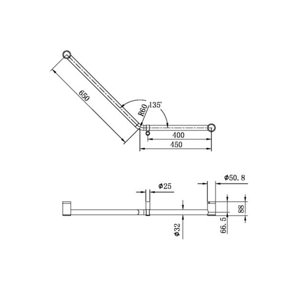 Nero Mecca Care 32Mm Ambulant 45 Degree Bent Tube Grab Rail 450X650Mm Brushed Bronze