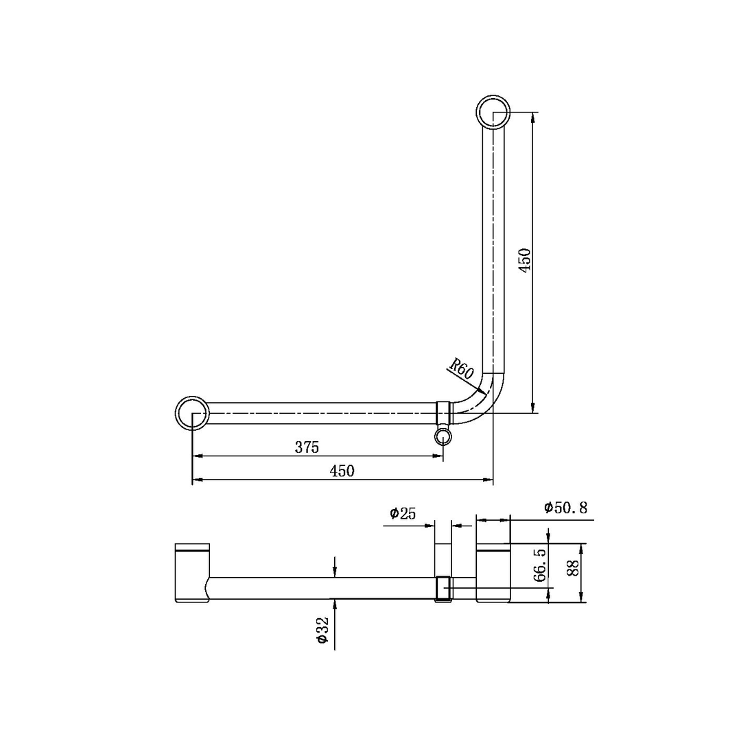 Nero Mecca Care 32Mm Ambulant 90Degree Bent Tube Grab Rail 450X450Mm Brushed Bronze