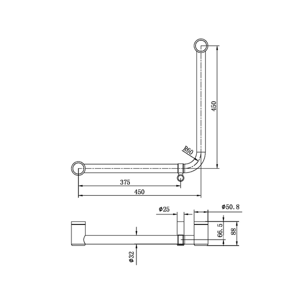 Nero Mecca Care 32Mm Ambulant 90Degree Bent Tube Grab Rail 450X450Mm Brushed Bronze