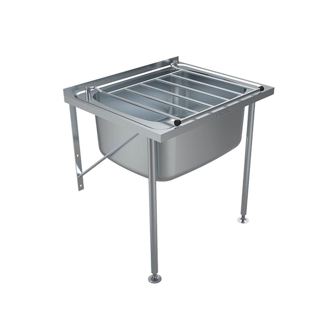 Britex S/S Cleaners Sink 600X500X250Mm Deep. 46L, Incl. Brkts, Legs, Grate, 50Mm Waste Outlet #Csl