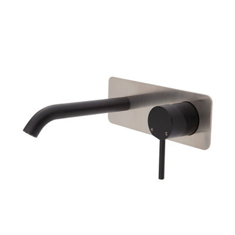 Fienza Kaya Basin/Bath Wall Mixer 160mm Outlet Matte Black Soft Square Brush Nickel Plate