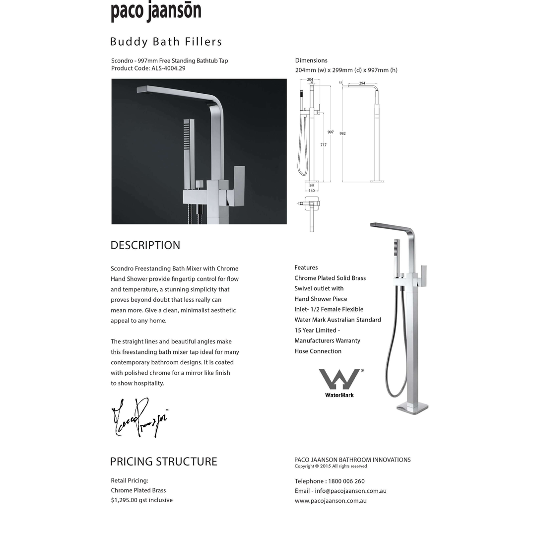 Paco Jaanson Scondro Floor Mount Bath Filler Chrome