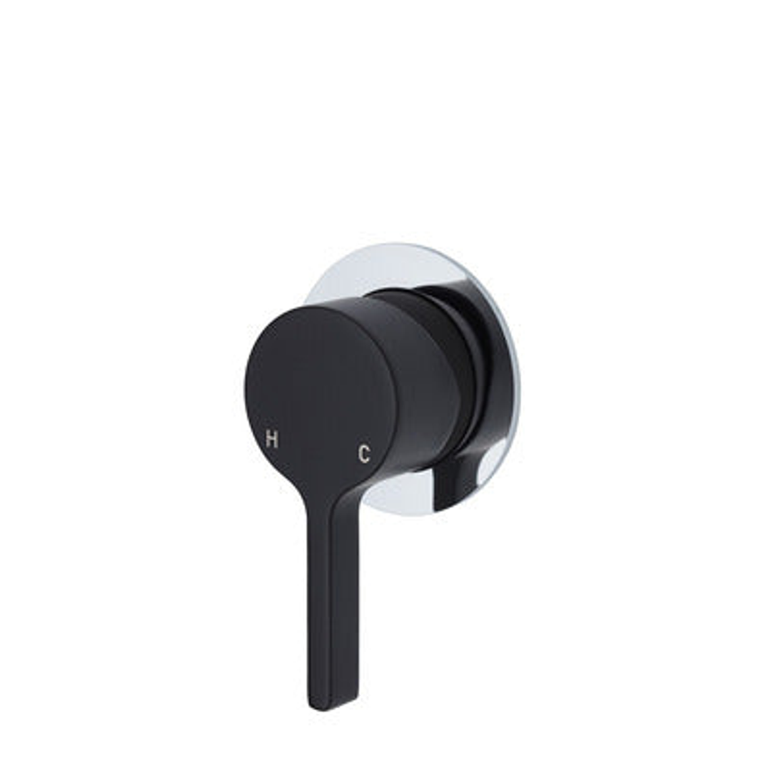 Fienza Sansa Wall Mixer Matte Black Small Round Chrome Plate