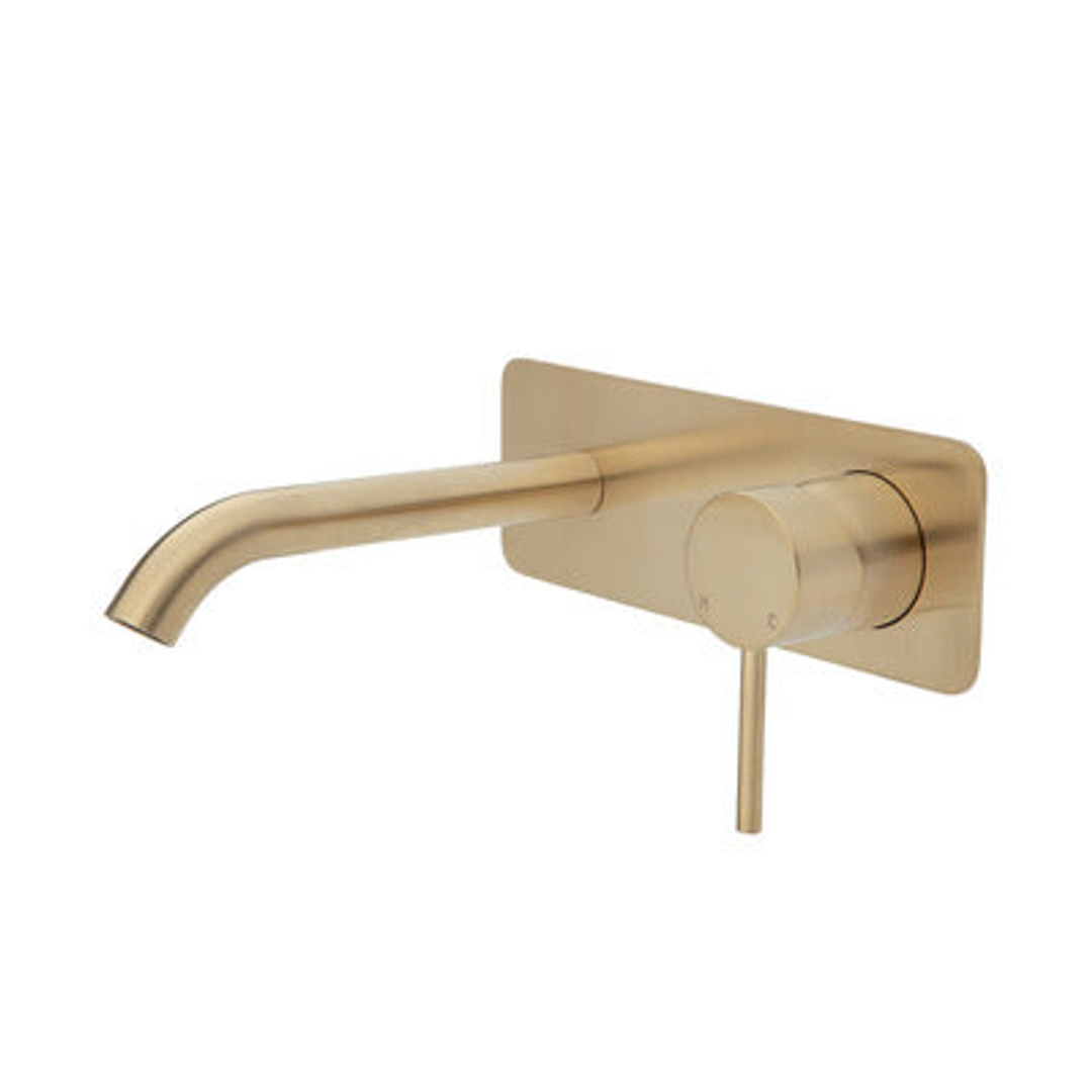 Fienza Kaya Basin/Bath Wall Mixer Set Soft Square Plates 160mm Outlet - Urban Brass/Urban Brass