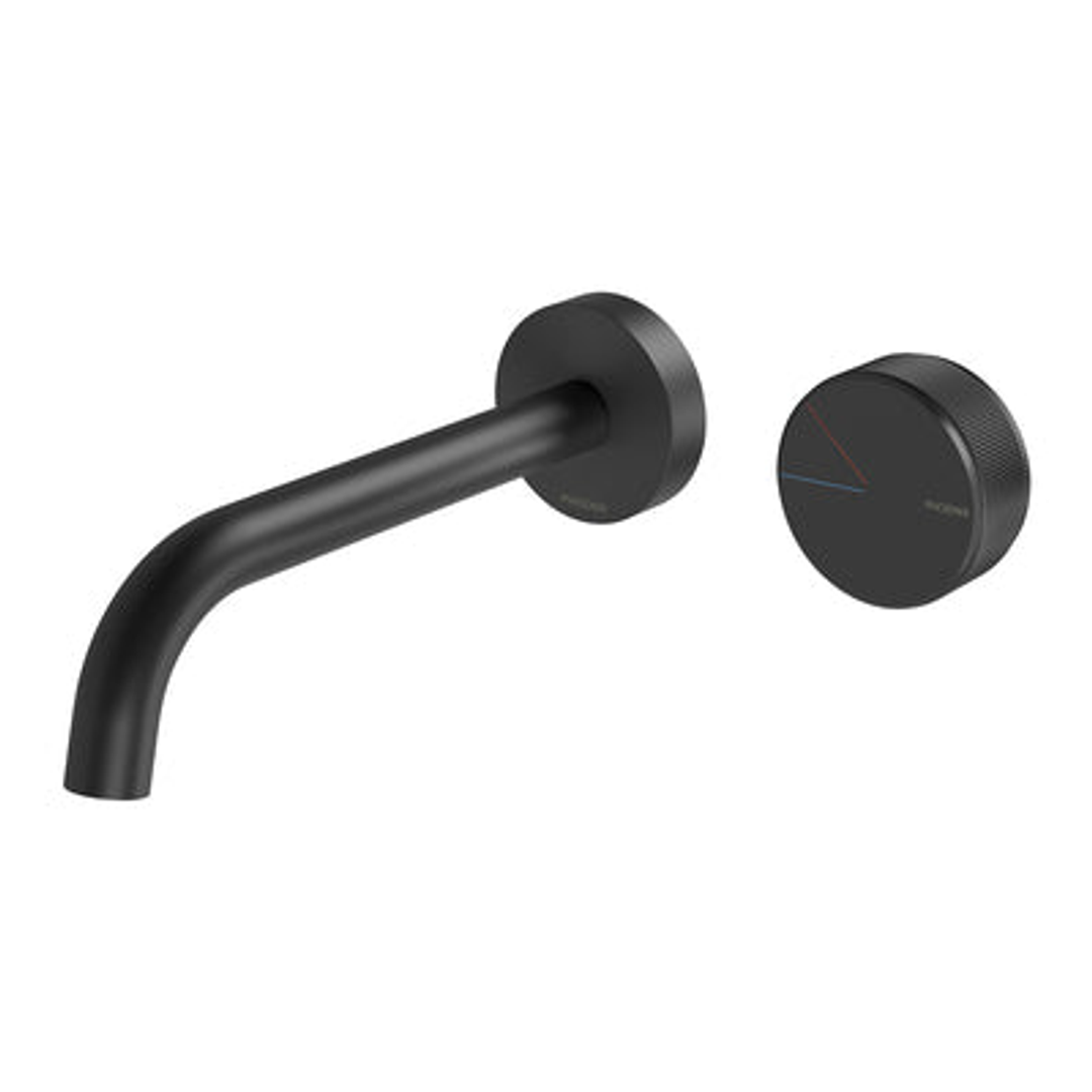 Phoenix Axia Wall Basin/Bath Curved Outlet Mixer Set 180mm Matte Black 117-7815-10