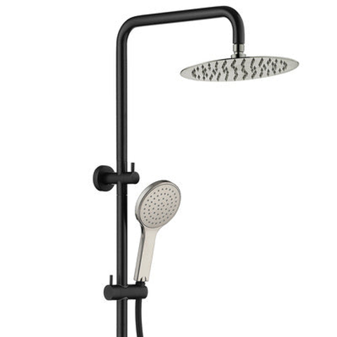 Fienza Kaya Twin Rail Shower Matte Black With Brushed Nickel Heads