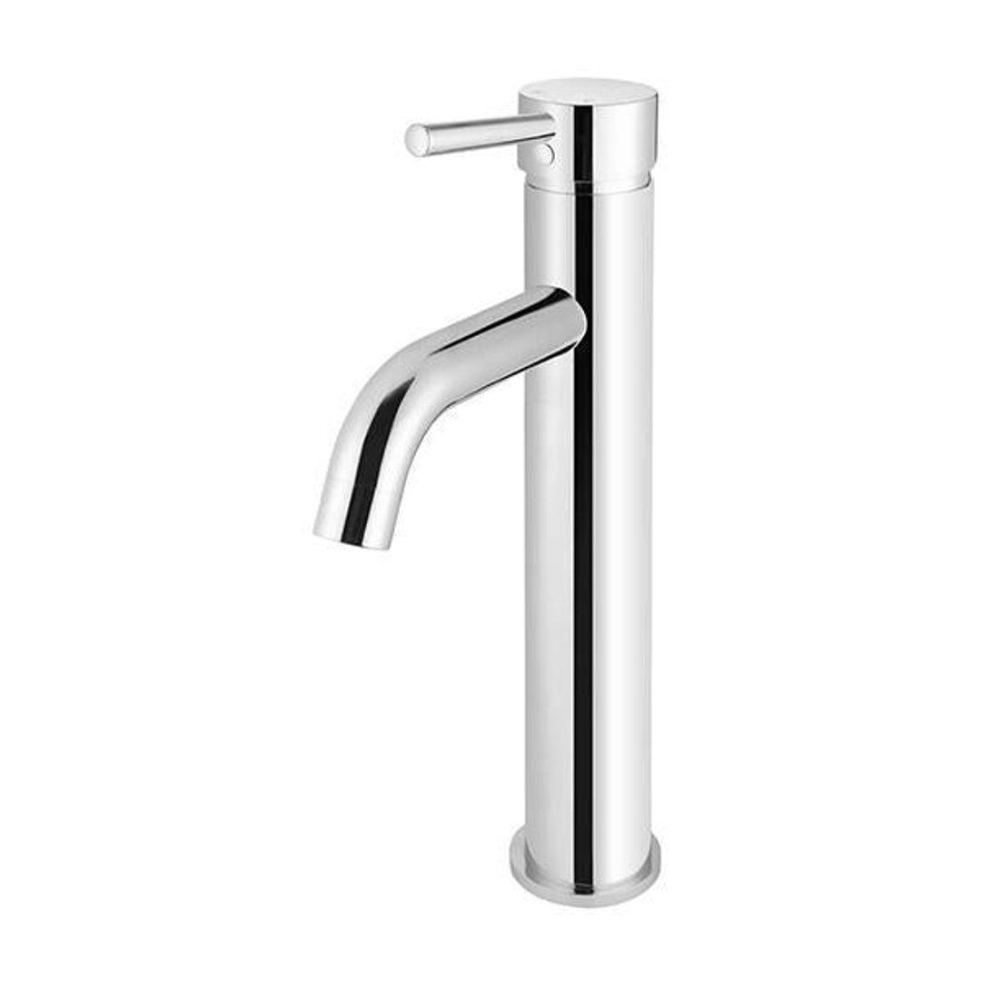 Meir Round Tall Chrome Basin Mixer With Curved Spout
