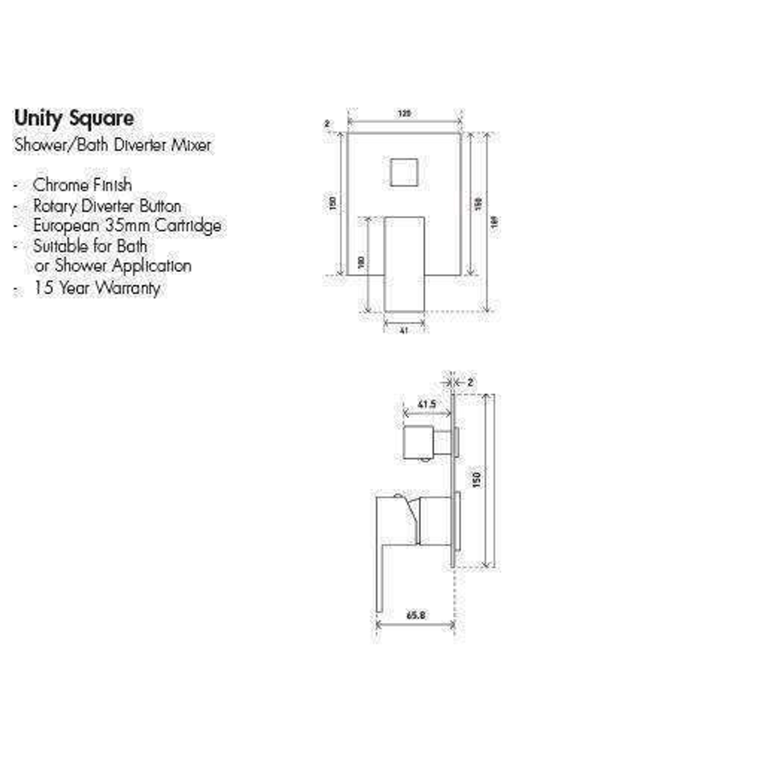 Aspire Unity **Square** Shower Mixer W/ Diverter Chrome