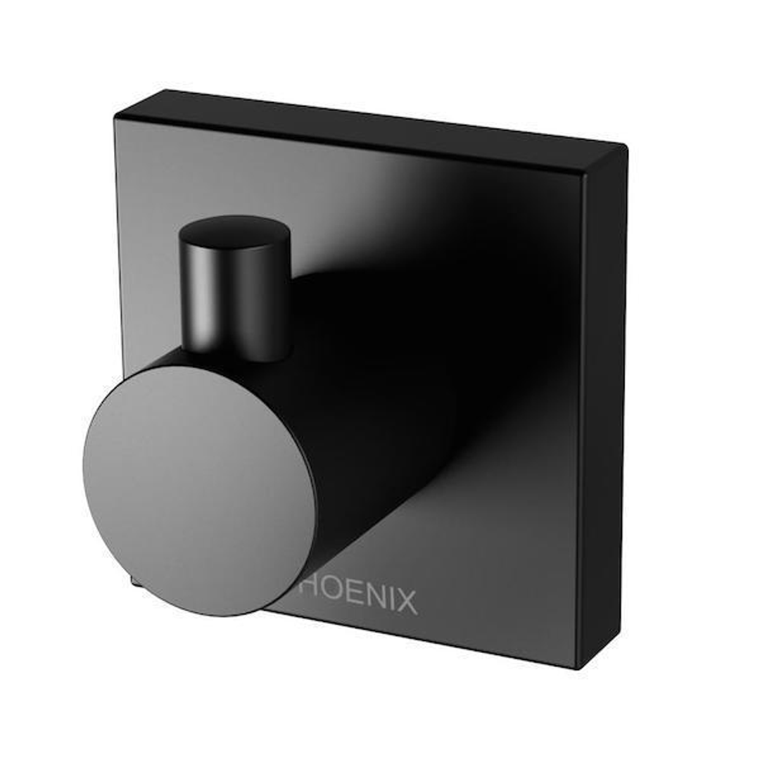 Phoenix Radii Robe Hook Square Plate-Matte Black