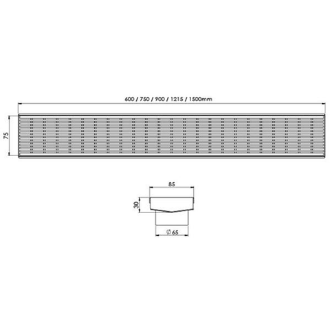 Phoenix V Channel Drain Hg 75 X 750mm Outlet 65mm Matte Black 201-2123-10