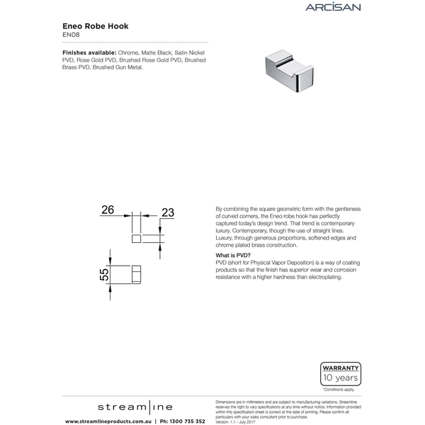 Streamline Arcisan Eneo Robe Hook - Matt Black