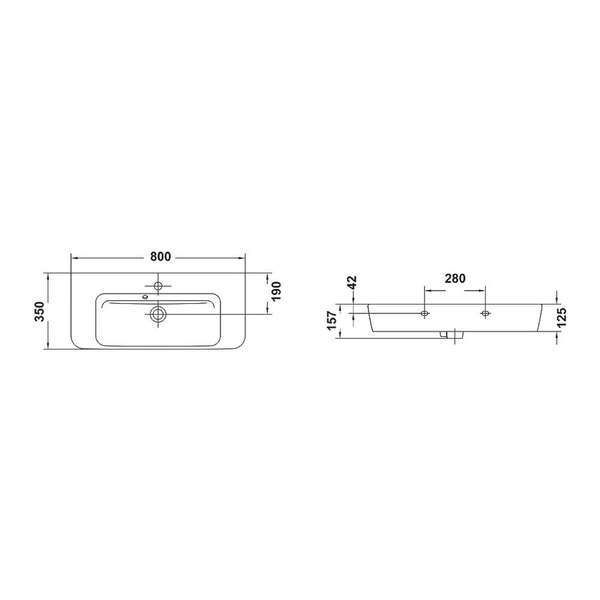 Emma Square Wall Basin 80X35 Centred With Waste 1 Tap Hole