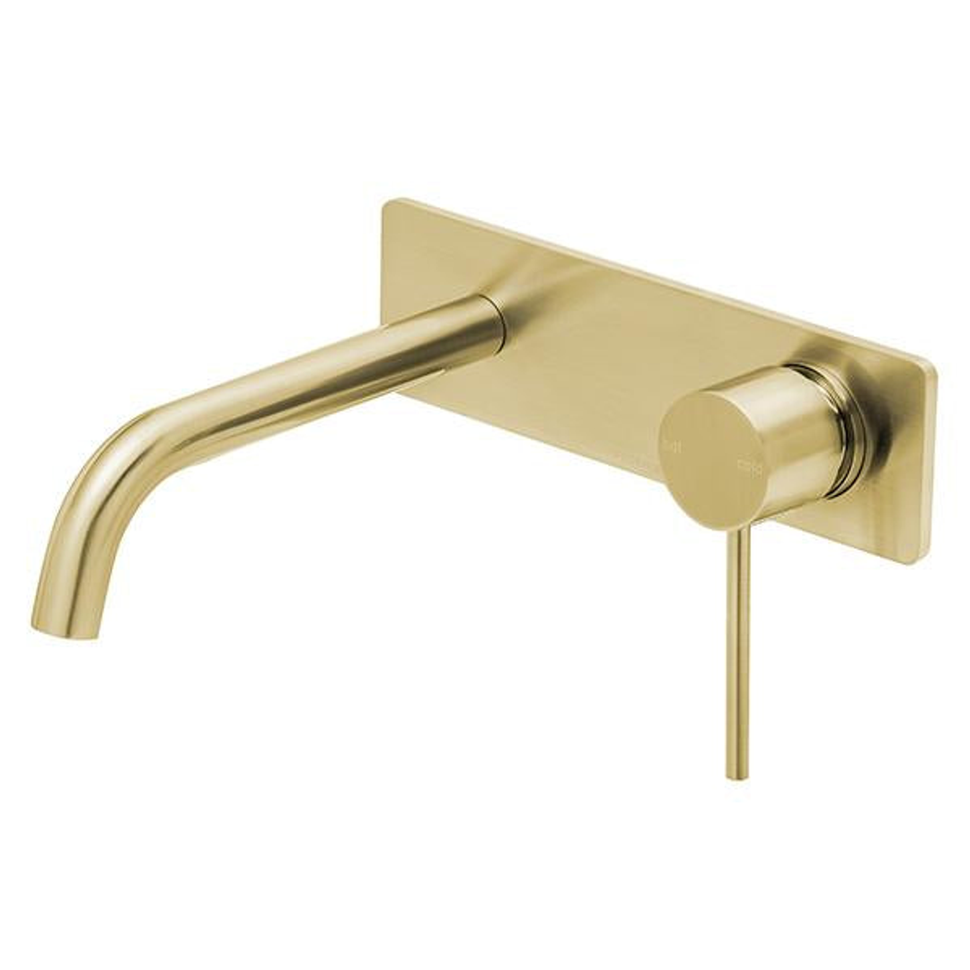 Phoenix Vivid Slimline Wall Basin Mixer Set Curved 180mm Brushed Gold