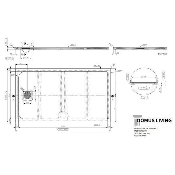 Domus Living Pietra Shower Tray 900mm X 1600mm