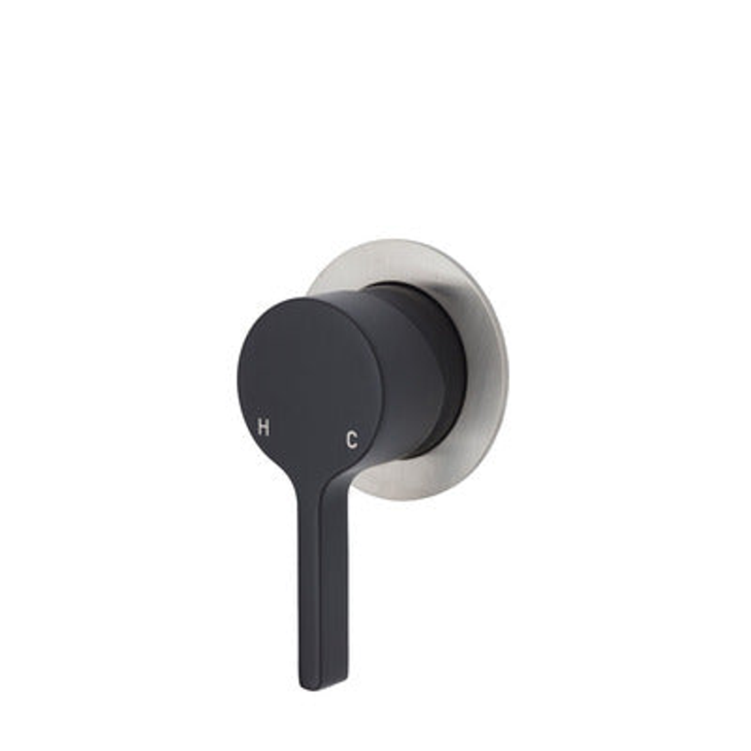 Fienza Sansa Wall Mixer Matte Black Small Round Brush Nickel Plate